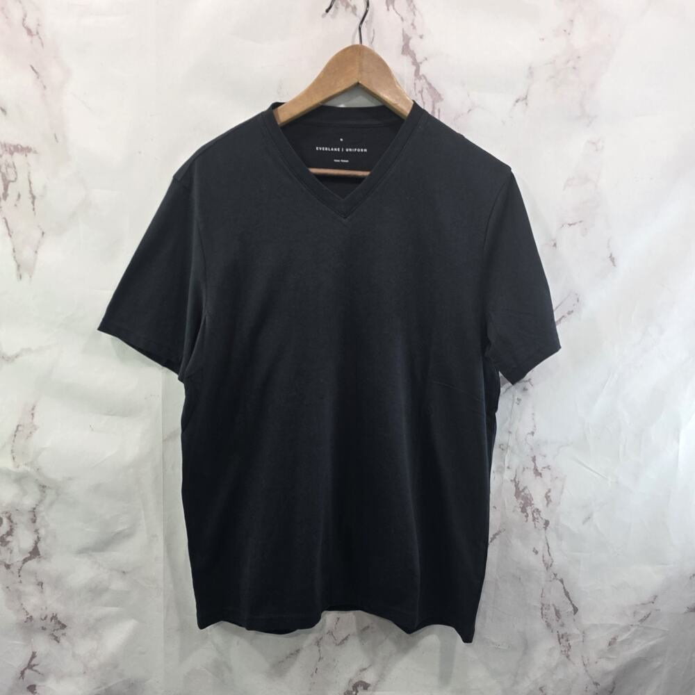 Everlane T Shirt Mens Medium Black Short Sleeve V Organic Cotton Tee Uniform - Picture 1 of 9